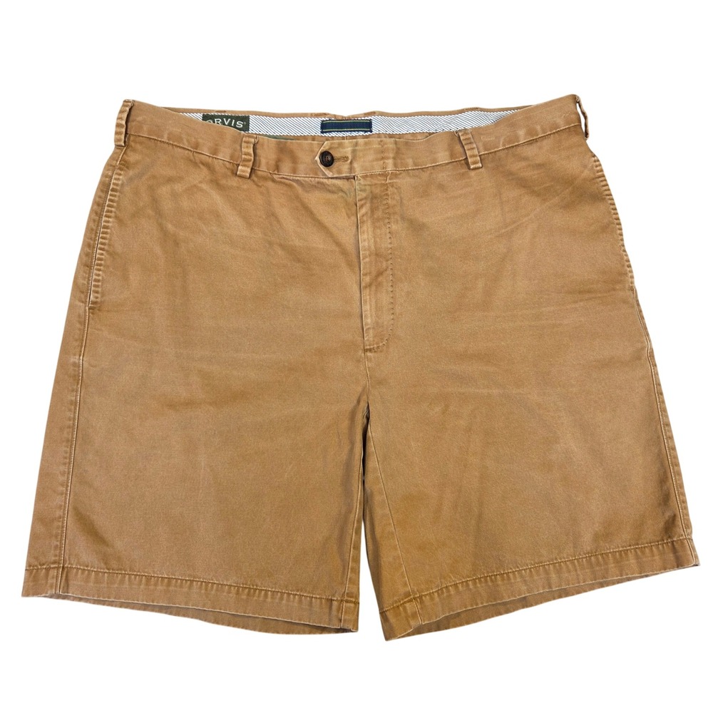 Orvis Mens 42 Chino Shorts Tan Brown 100% Pima Cotton Flat Front Outdoor Casual